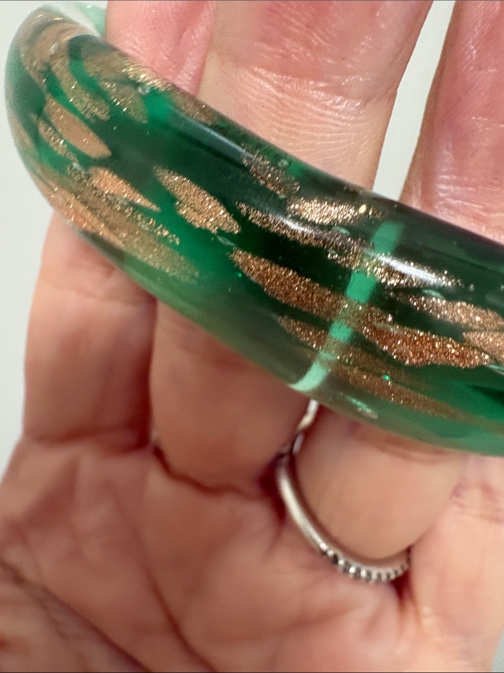 Green and Gold Glass Bangle Bracelet - Women Jewelry